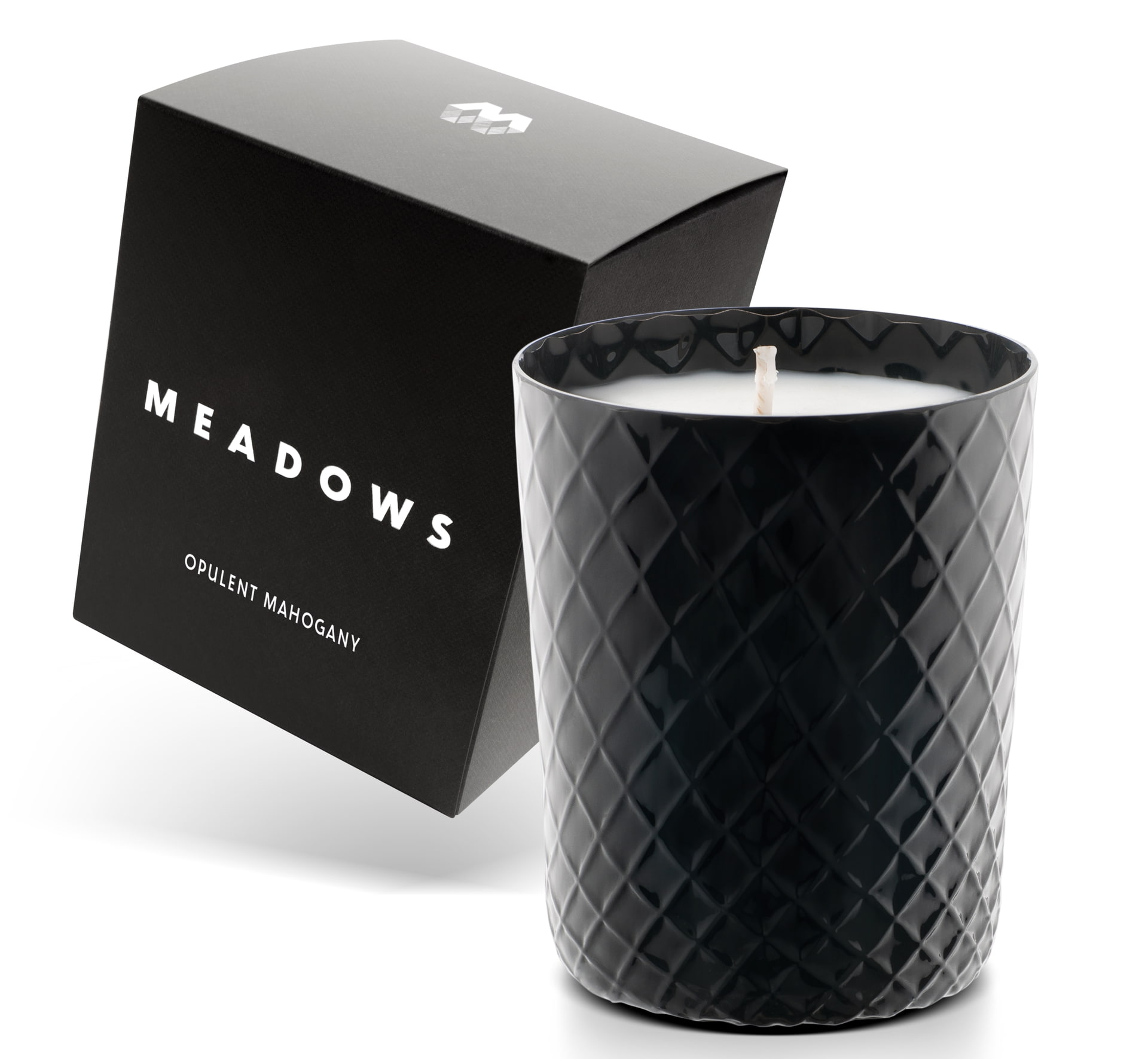 MEADOWS Vonná svíčka Meadows Opulent Mahagony, černá barva, sklo, vosk
