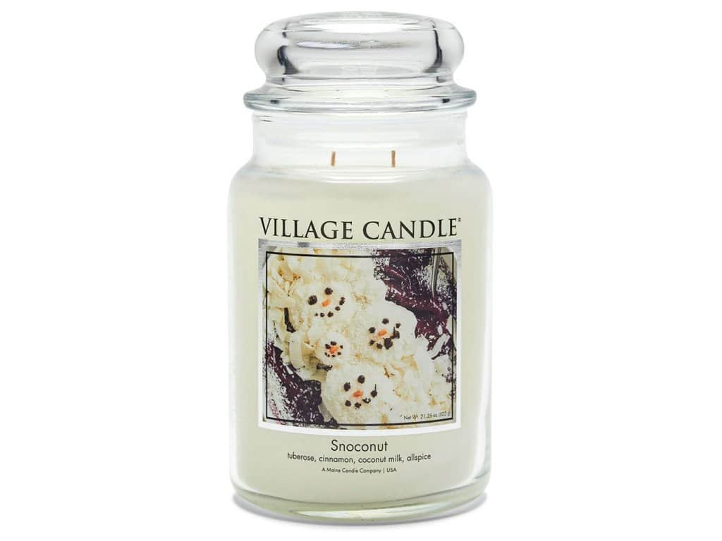 VILLAGE CANDLE Svíčka Village Candle - Snoconut 602 g, bílá barva, sklo