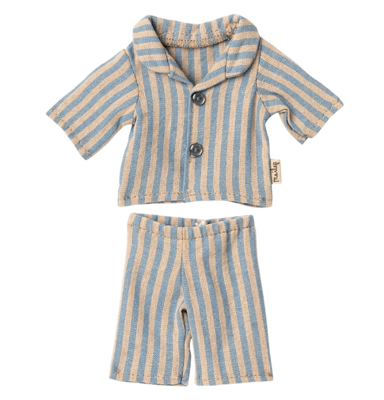 Maileg Pyžamo pro medvídky Maileg Teddy Junior, modrá barva, béžová barva, textil