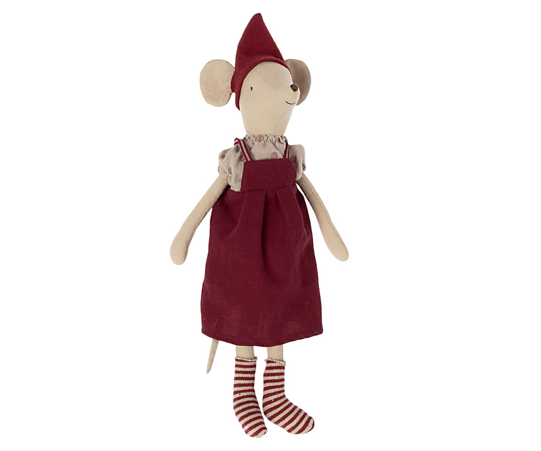 Maileg Vánoční myška Girl Medium 37 cm, červená barva, textil