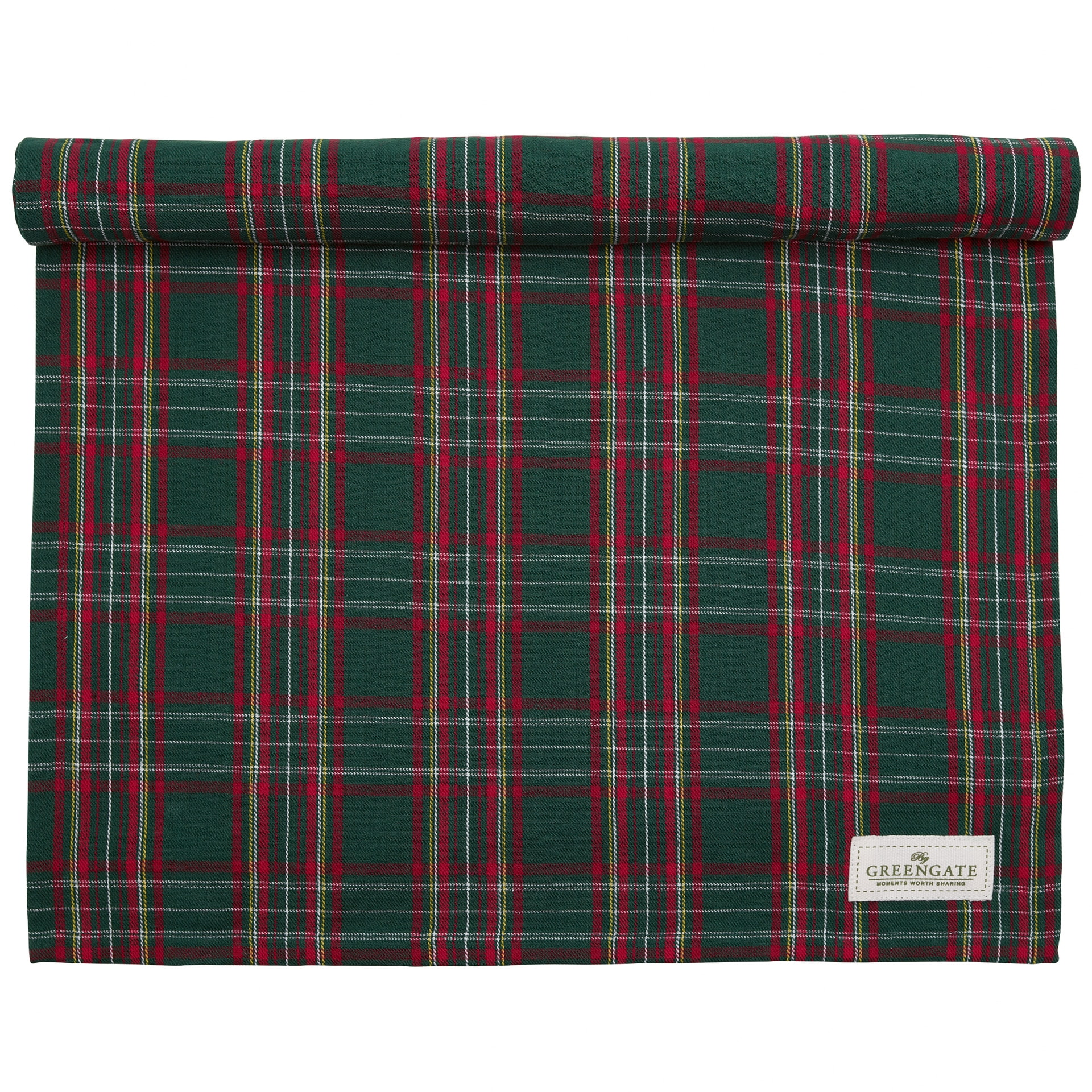 GREEN GATE Bavlněný běhoun Dagmar Check Green 140 × 45 cm, zelená barva, textil