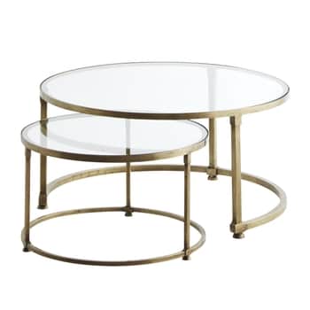 Kulatý stolek se skleněnou deskou Brass - set 2 ks