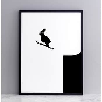 Sieťotlač s králíkom v skoku na na lyžiach Ski Jumping Rabbit 30 x 40 cm