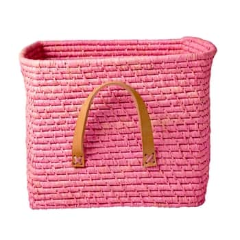 Pletený koš s koženou rukojetí Pink