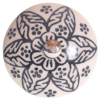 Porcelánová úchytka Beige Flower Black