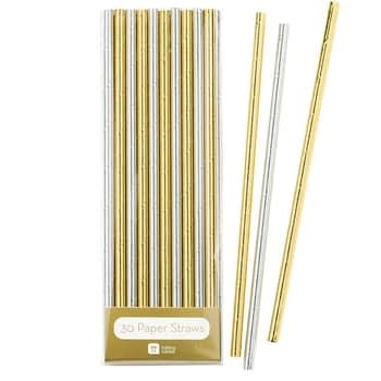 Papírové slámky Silver Gold - set 30ks