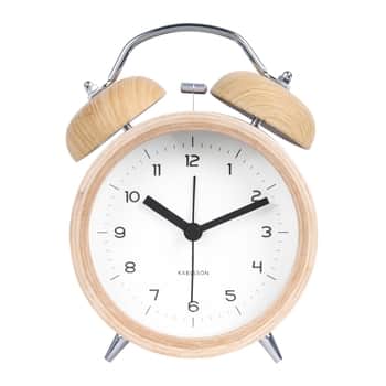 Designový budík Classic Bell Wood/White