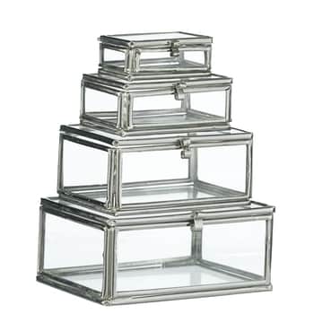 Mini sklenené krabičky Silver - set 4 ks