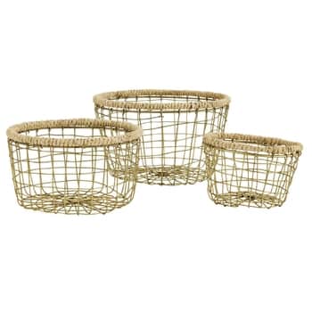 Drátěný koš Gold Antique Brass/Jute