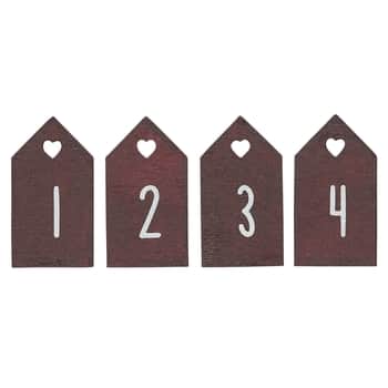 Dřevěné štítky na adventní věnec Red - set 4 ks