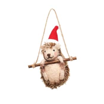 Plstěná vánoční ozdoba Hedgehog On Swing