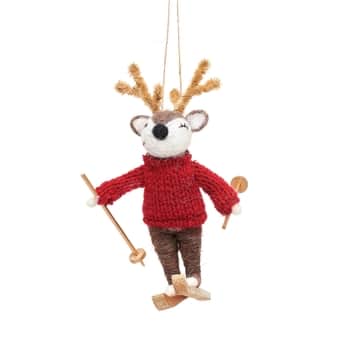 Plstěná vánoční ozdoba Deer On Skis
