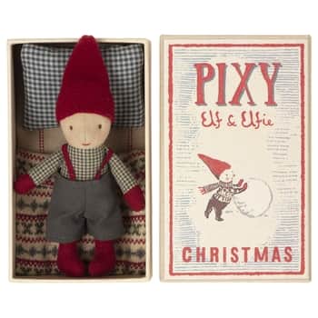 Vánoční skřítek Pixy Elf v krabičce od sirek Boy