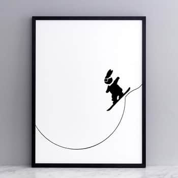 Sieťotlač s králikom Snowboard Rabbit 30 × 40 cm
