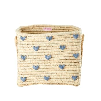 Úložný koš Square Raffia Blue Hearts