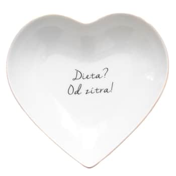 Porcelánový tanierik v tvare srdca s nápisom Dieta? Od zítra! 16 cm - CZ