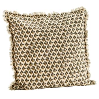 Bavlněný povlak na polštář Beige/Olive Fringes 50×50cm