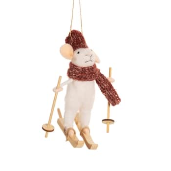 Plstěná vánoční ozdoba Skiing Mouse