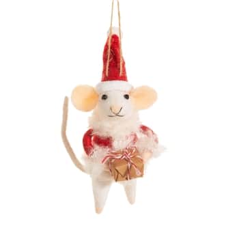 Plstěná vánoční ozdoba Santa Mouse