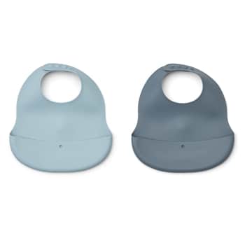 Silikonový bryndák s kapsou Ember Sea blue/Whale blue - set 2 ks