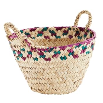 Úložný koš s uchy Grass Natural/Fuchsia/Green 20 cm