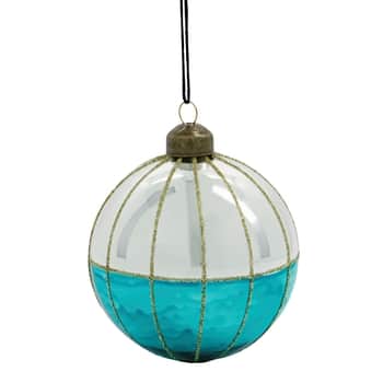 Skleněná vánoční ozdoba Lines Turquoise 8 cm
