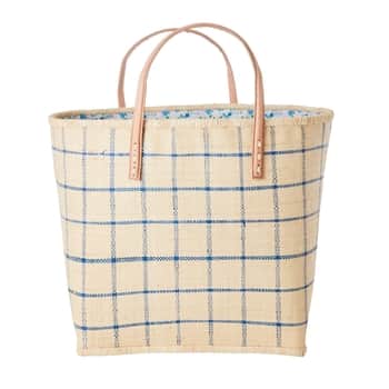 Taška z rafie Natural/Navy Blue Checks Large