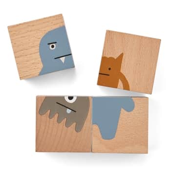 Dřevěné kostky s obrázky Aage Puzzle Monster