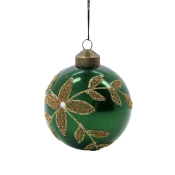 Skleněná vánoční ozdoba Flora Green 8 cm