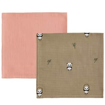 Mušelínová plena Panda Khaki/Rose - set 2 ks