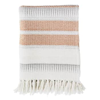 Prehoz z recyklovanej bavlny Off White/Orange/Grey 125 x 150 cm