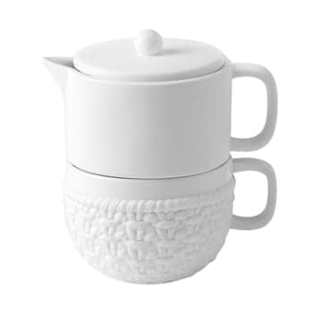 Čajová konvička s hrnečkem White Knitting
