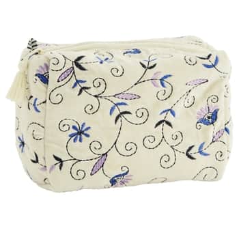 Velká kosmetická taštička Embroidered Velvet Ecru