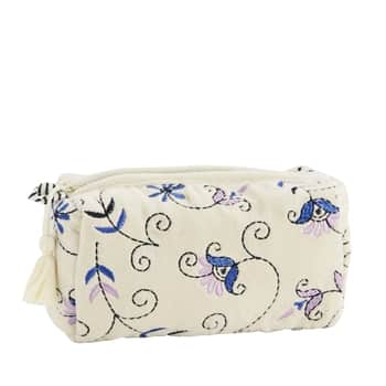 Kosmetická taštička Embroidered Velvet Ecru