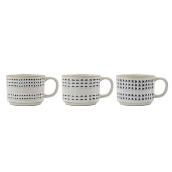 Kameninový hrnek Stitch Off White – set 3 ks