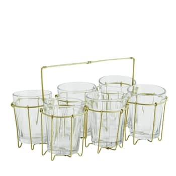 Kovový stojan s 6 skleničkami Antique Brass/Clear