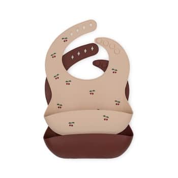 Silikonový bryndák s kapsou Cherry Mocca – set 2 ks