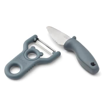 Dětský nožík a škrabka Whale Blue – set 2 ks