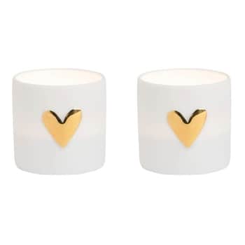 Porcelánový svícen na čajovou svíčku Heart – set 2 ks